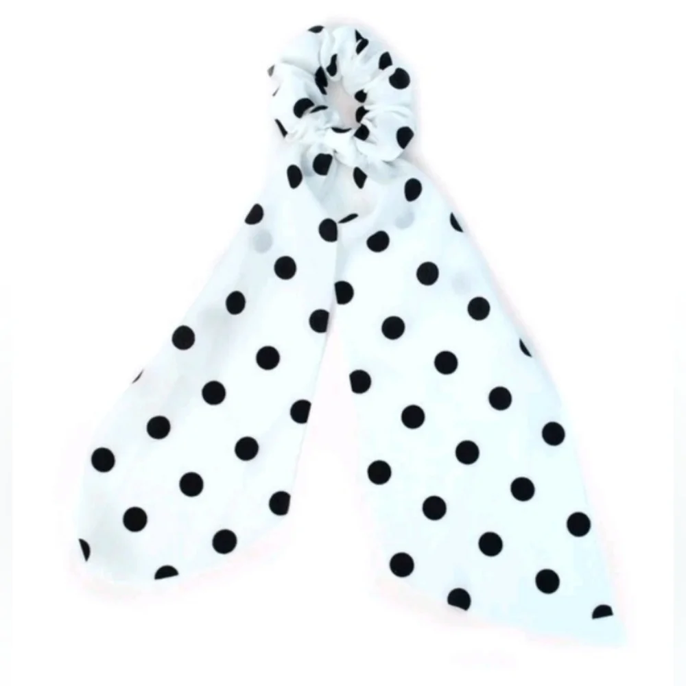 Navy Polka Dot Hair Scarf 6 Ribbon Hair Tie Bundle
